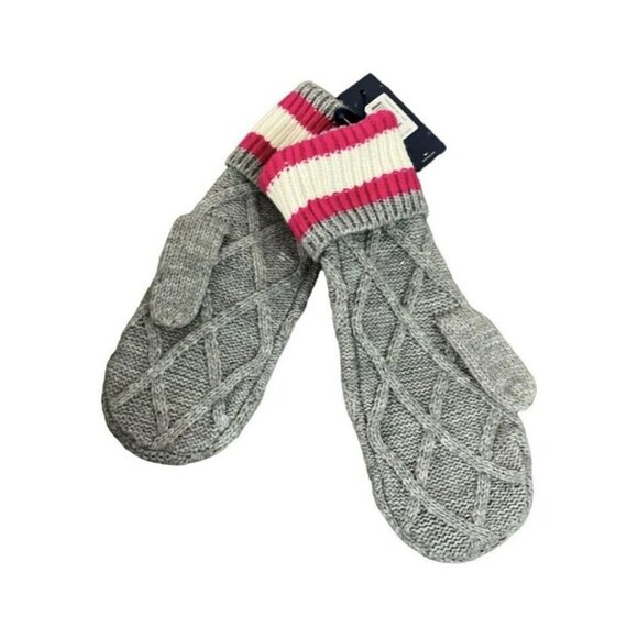 Tommy Hilfiger Gray/Dark Pink Badge Logo Knit Mittens Womens Designer NWT OS - Picture 4 of 5